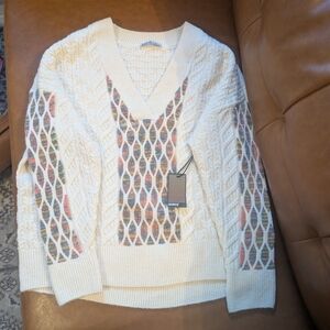 Devoted Cream Cable Knit V Neck Sweater NWT Med